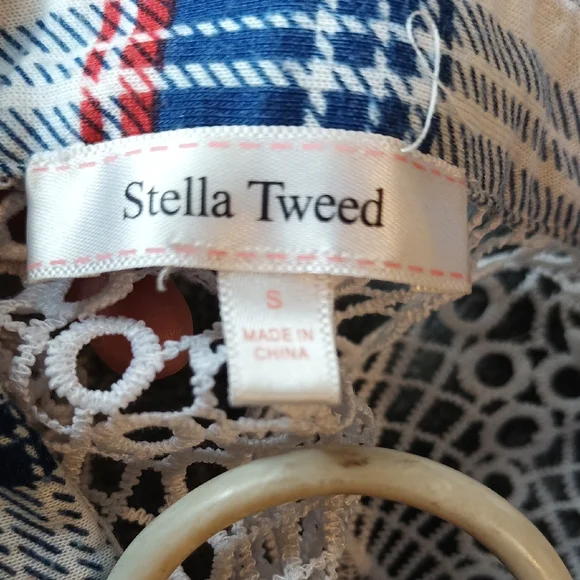 Stella Tweed Red and Blue Plaid Sleeveless Shirt with Lace - Picture 2 of 4